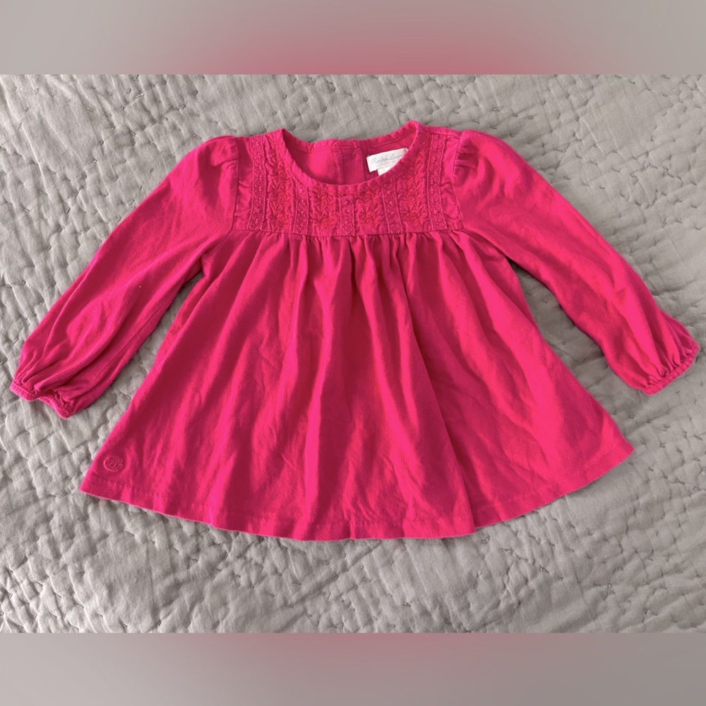 Ralph Lauren Bright Pink Long Sleeve Blouse Lace Embroidery 100% Cotton 18 Month